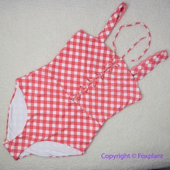 NEW Onia Raquel Barbiecore pink gingham check raquel one piece swimsuit, size M‎ - Picture 3 of 16